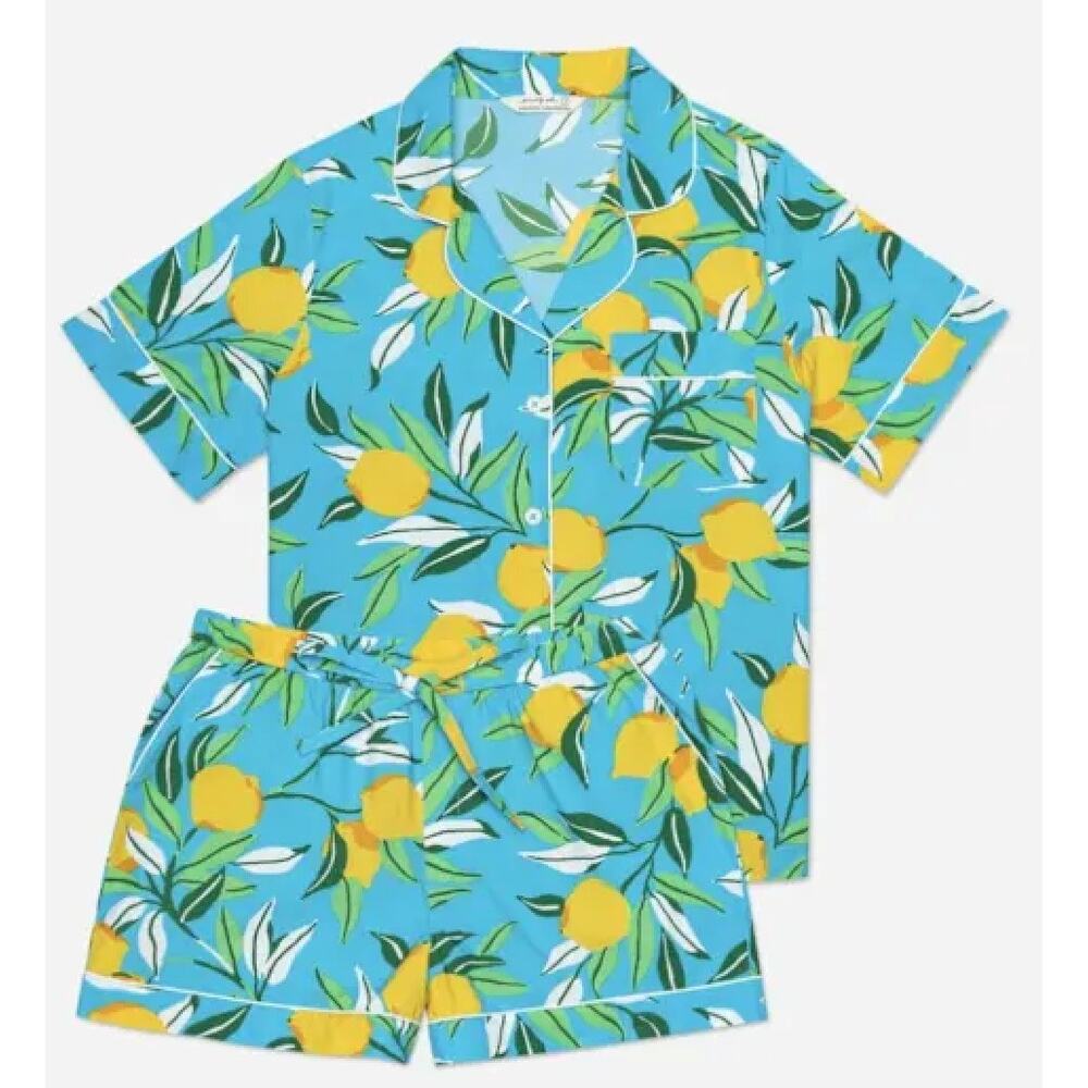 Printfresh S blue lemons cotton short sleeve pajama set